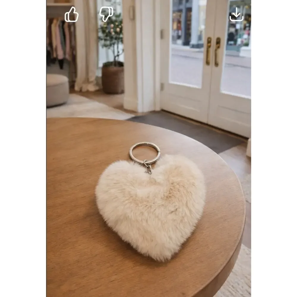 White Furry Heart Bag Charm New